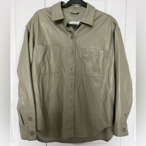 Vegan Leather Sage Button Down Shirt
